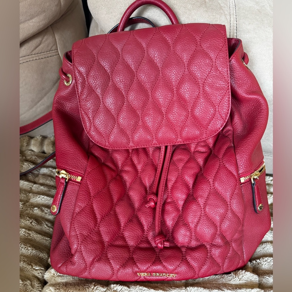 Vera Bradley Amy Quilted Leather Backpack in Tango Red